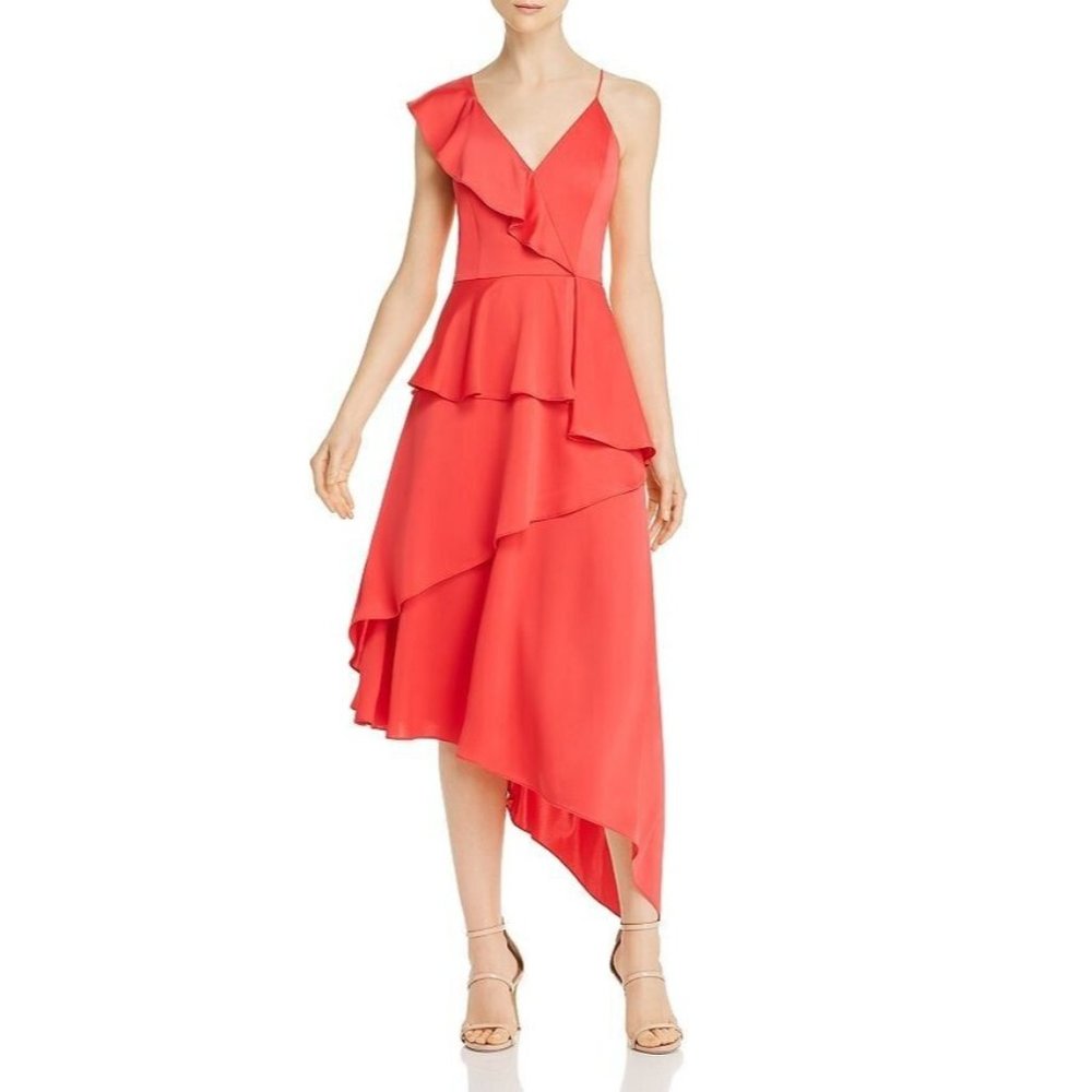 NWT Aidan by Aidan Mattox Women's Asymmetrical Charmeuse Gown 6 Red Fruit Punch